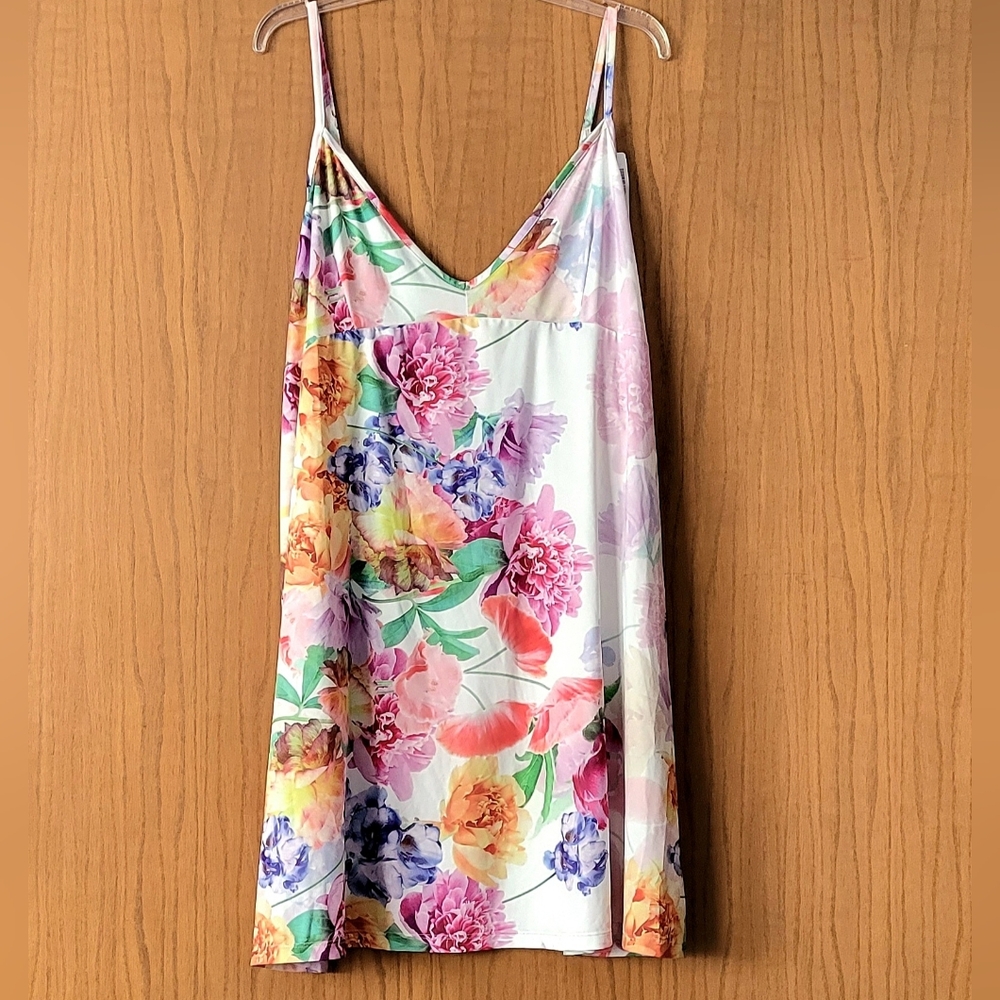 NWT Johnny Was Fionna Floral Satin Cami Mini Slip Dress XL, 12-14